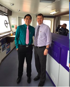 Captain Kennedy on the bridge of the Navios Southern Star with the Captain